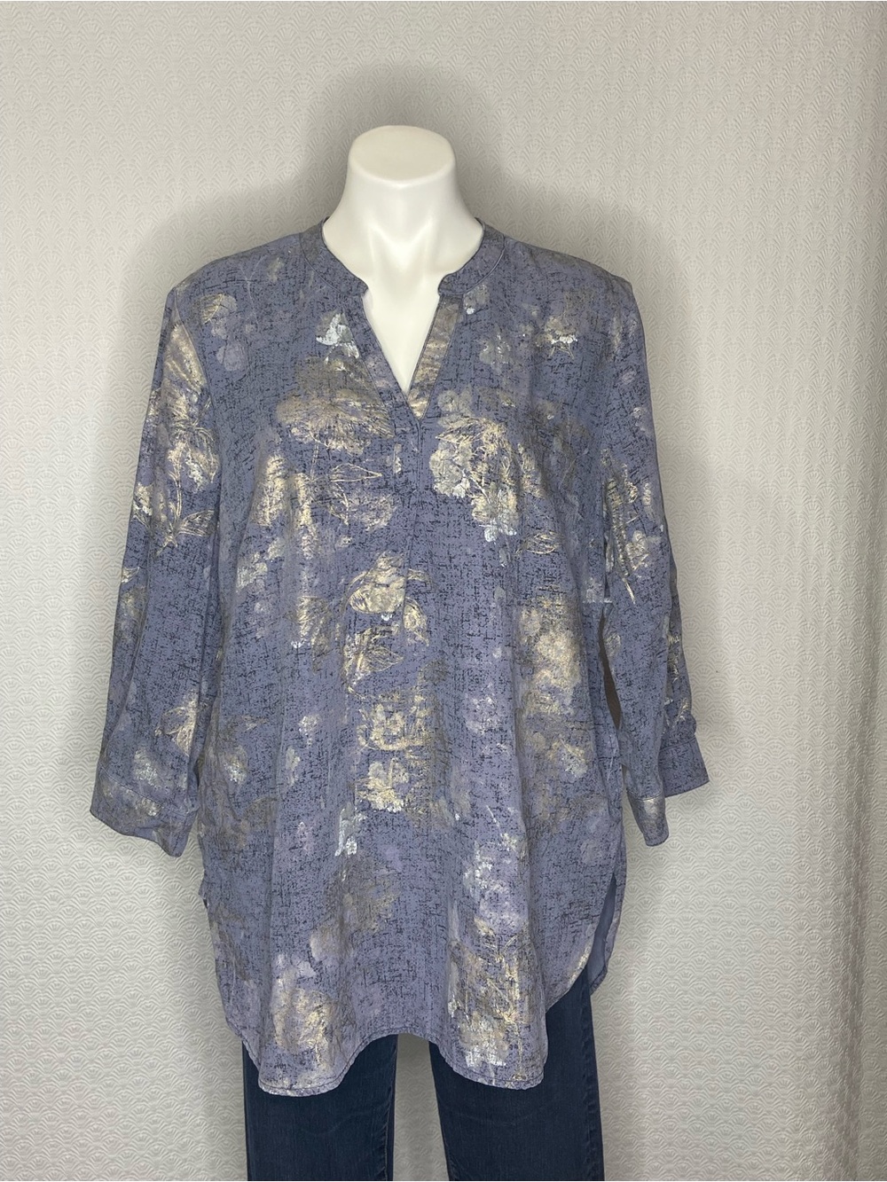 SOFT SURROUNDINGS 100% Lyocell Floral Tunic Top Blue Coastal Grandma Womens XL